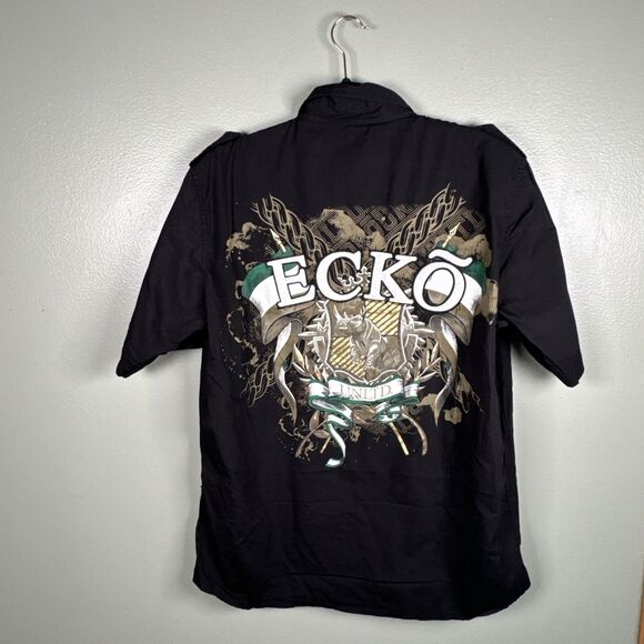 Vintage Ecko Unltd Y2K Streetwear Grunge Black Graphic Print Button-Up Men’s‎ L - Picture 3 of 10